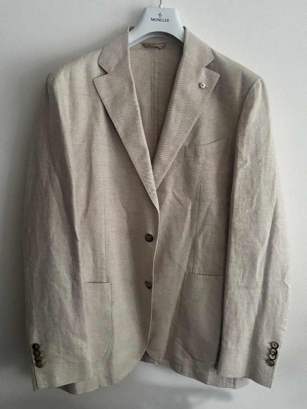 $1200 NWOT L.B.M. 1911 Unstructured Beige Herringbone Linen-Cotton Sport Coat-44